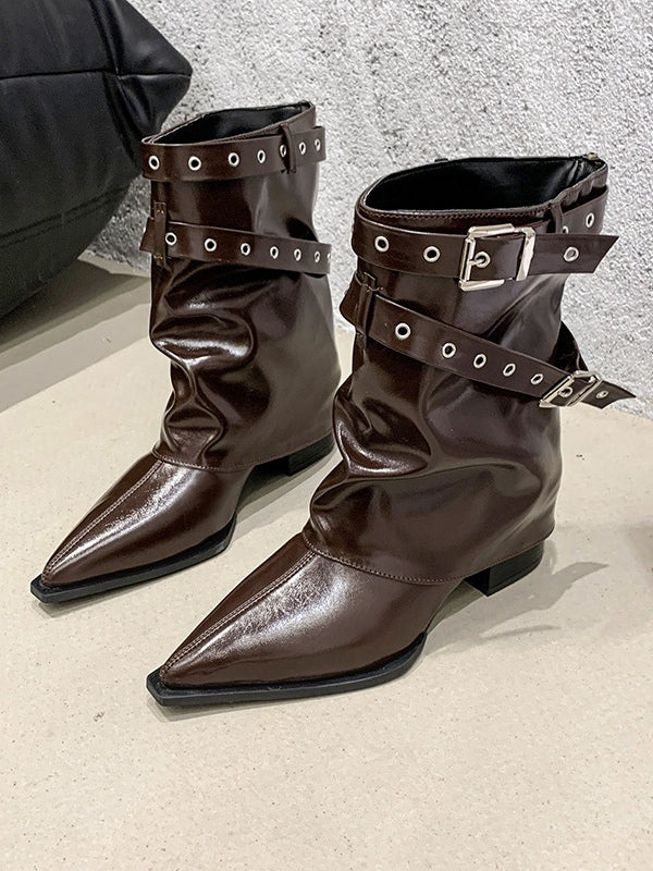 Pointed toe chunky heel retro Martin boots