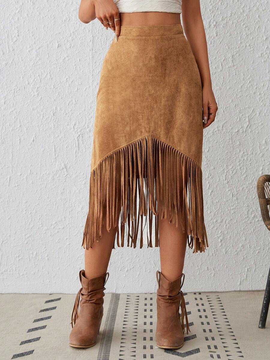 Elena | Suede Fringe Skirt