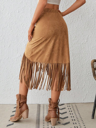 Elena | Suede Fringe Skirt