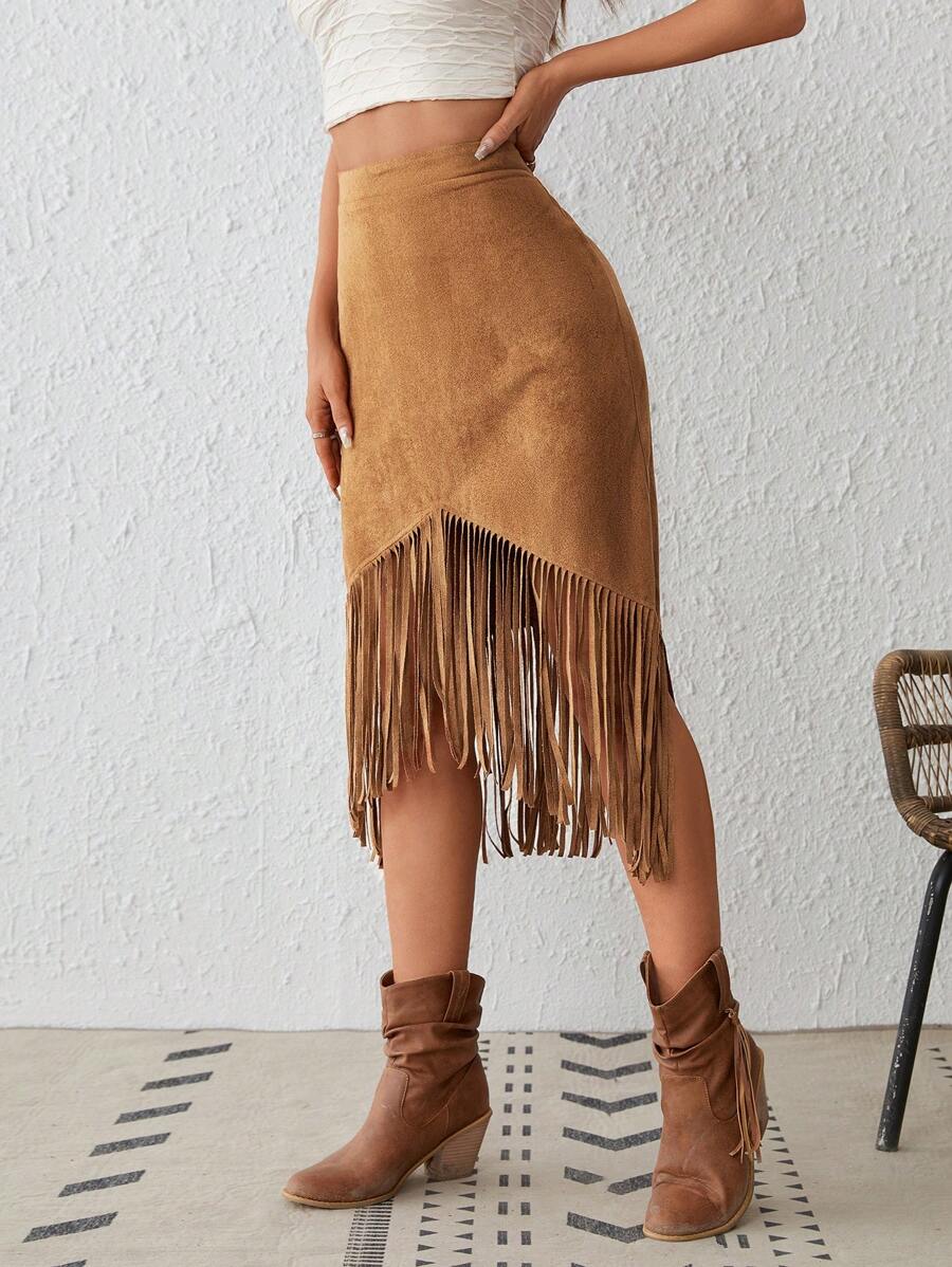 Elena | Suede Fringe Skirt