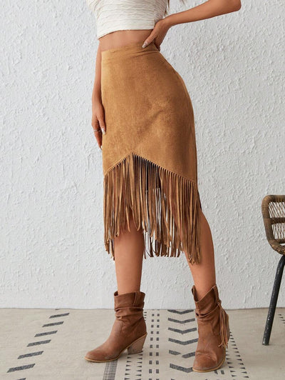 Elena | Suede Fringe Skirt