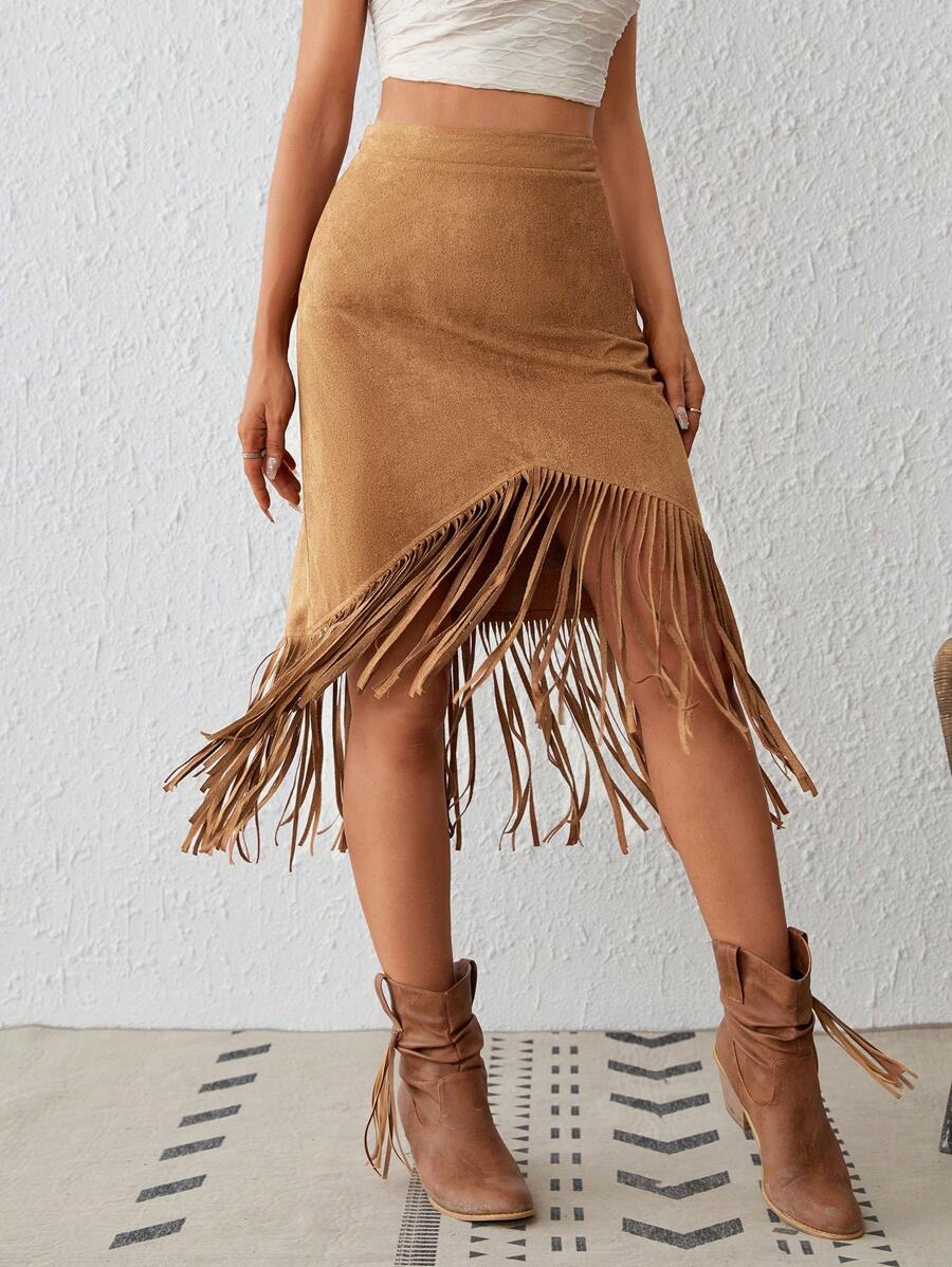 Elena | Suede Fringe Skirt