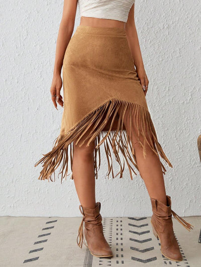 Elena | Suede Fringe Skirt