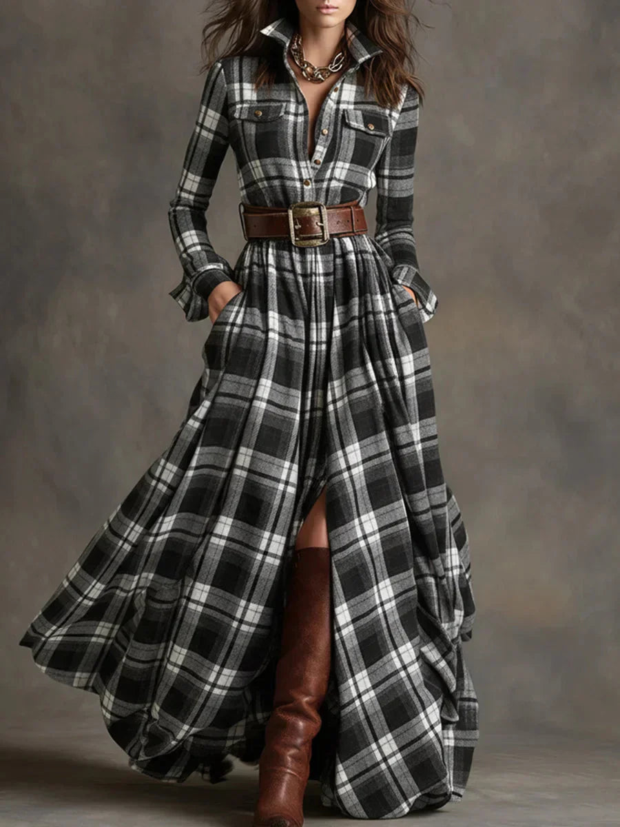 Sara | Retro Checkered Long Dress