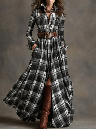Sara | Retro Checkered Long Dress