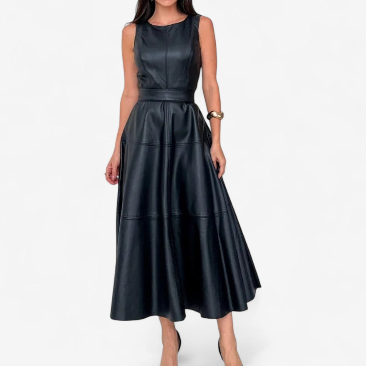 Regine | Timeless Faux-Leather Midi Dress