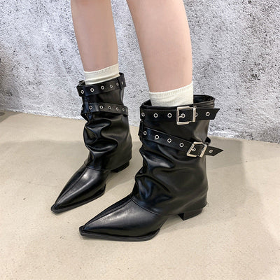 Pointed toe chunky heel retro Martin boots