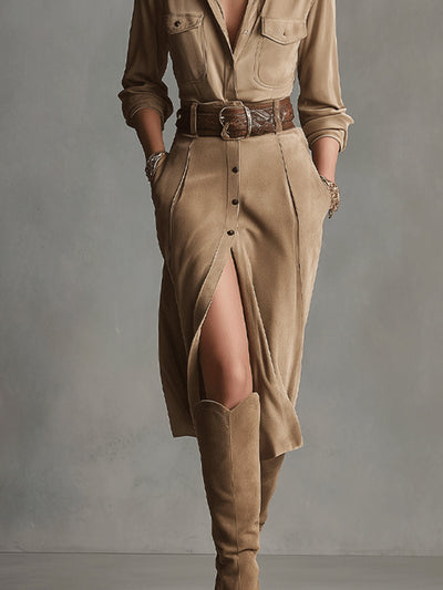 Ivy |  Brown Suede Midi Dress