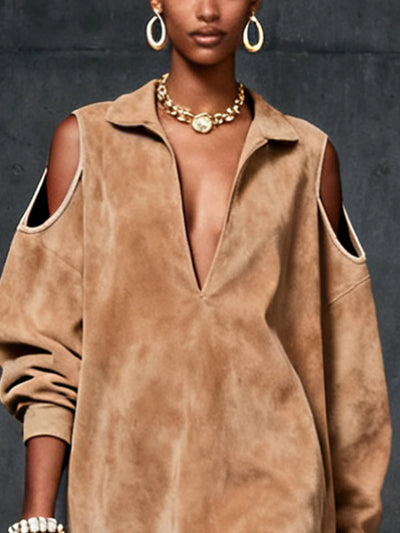 Kendal | Faux Suede Cold-Shoulder Dress