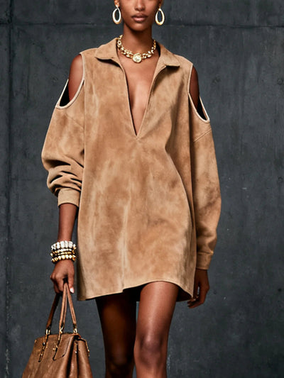 Kendal | Faux Suede Cold-Shoulder Dress