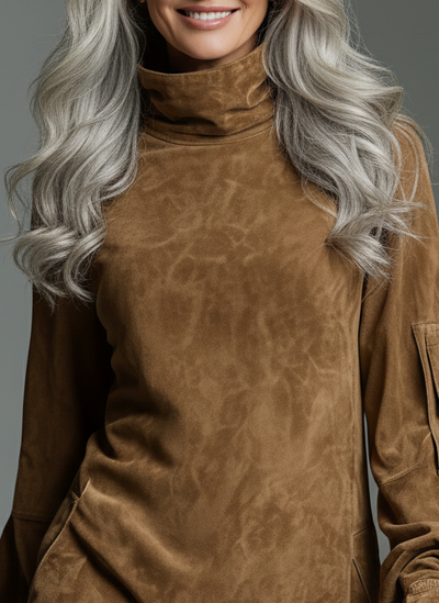 Verónica | Loose-Fit Suede Turtleneck Mini Dress