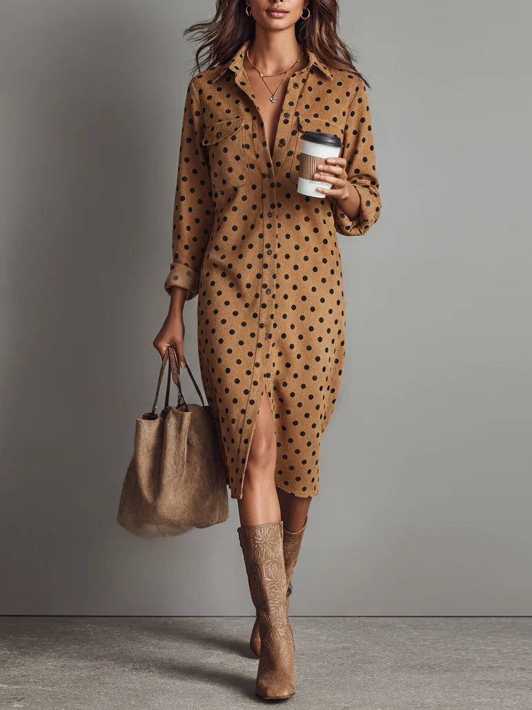 Polka | Dot Suede Shirt Midi Dress