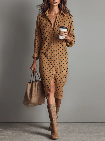 Polka | Dot Suede Shirt Midi Dress
