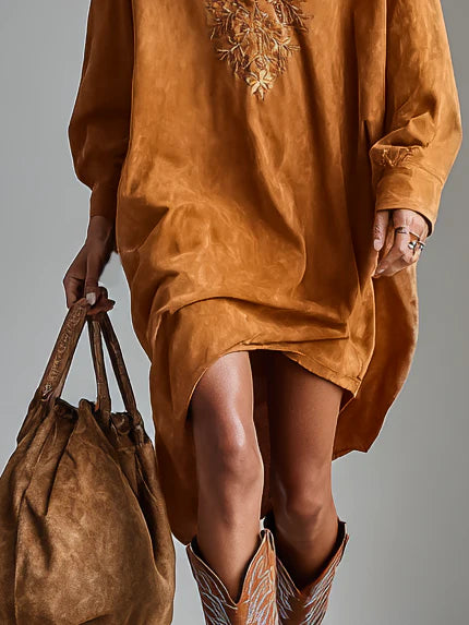 Allegra | Embroidered Suede Mini Dress