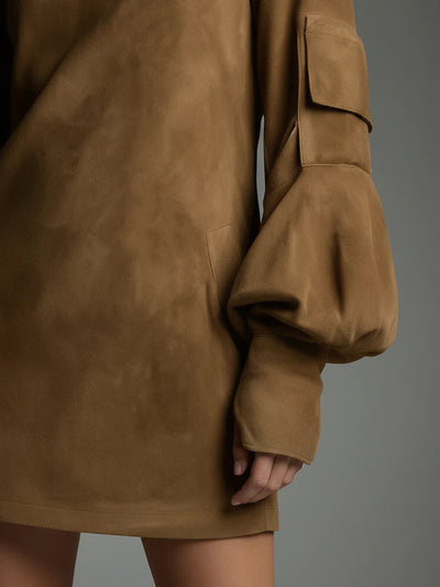 Verónica | Loose-Fit Suede Turtleneck Mini Dress