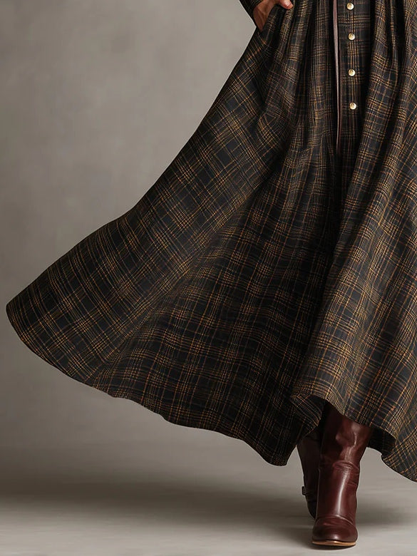 Clara | Brown Plaid Shirt Long Dress