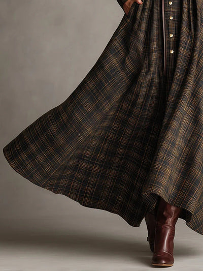 Clara | Brown Plaid Shirt Long Dress