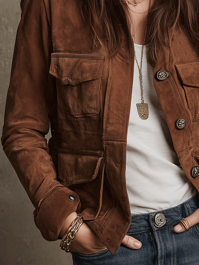 Nora | Faux Suede Multi-Pocket Jacket