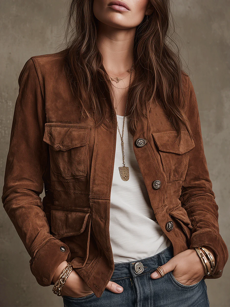 Nora | Faux Suede Multi-Pocket Jacket