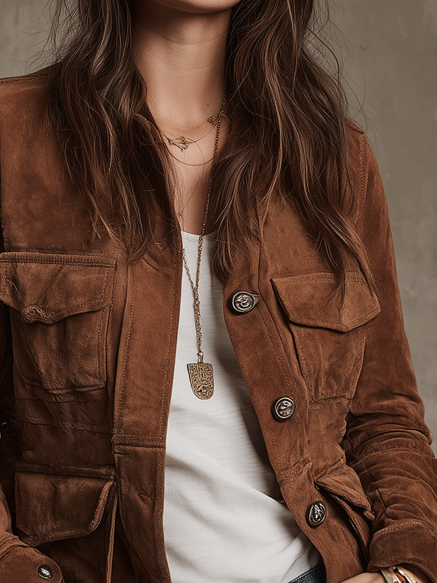Nora | Faux Suede Multi-Pocket Jacket