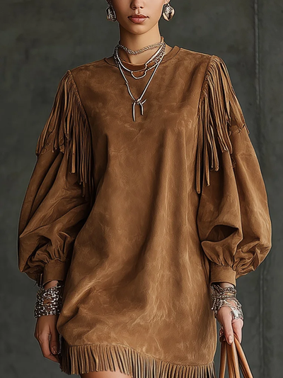 Aveline | Suede Fringe Mini Dress