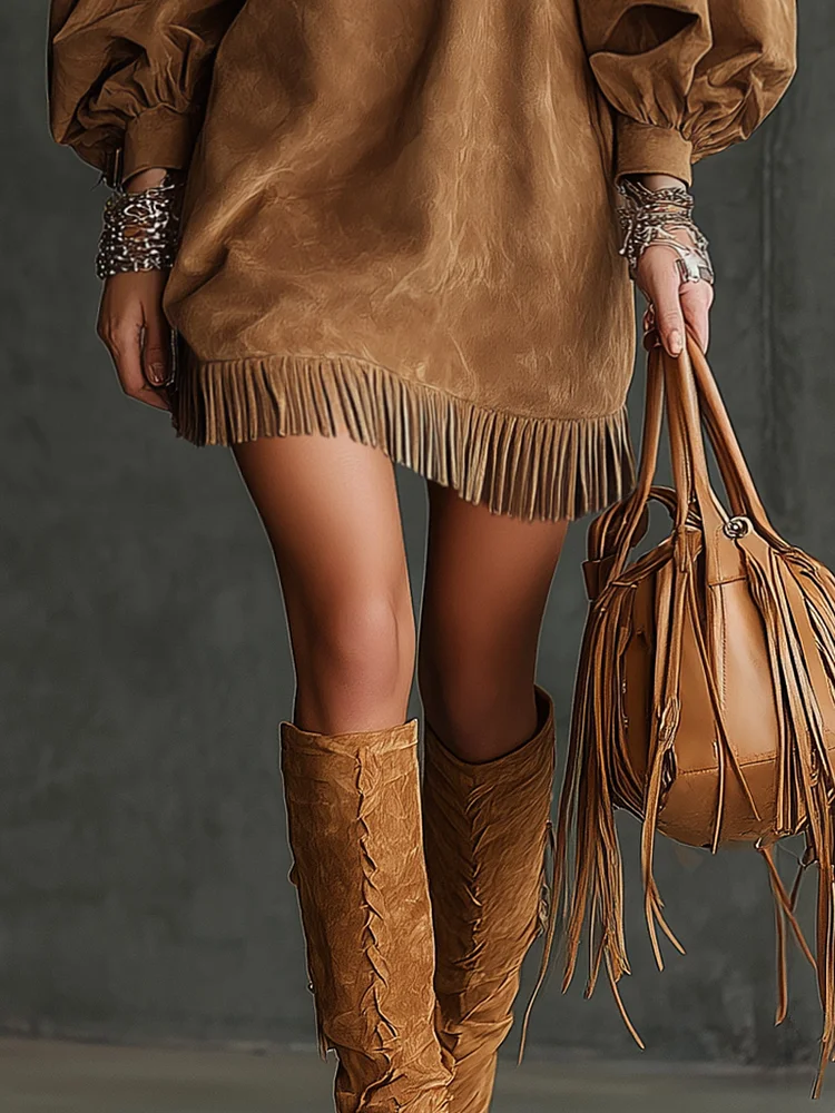 Aveline | Suede Fringe Mini Dress