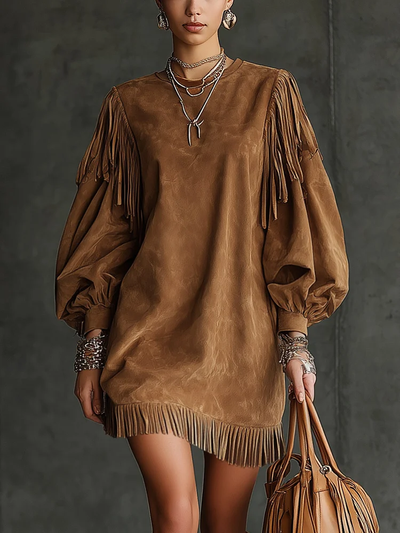 Aveline | Suede Fringe Mini Dress