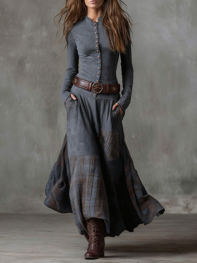 Charlotte | Suede Plaid Maxi Dress
