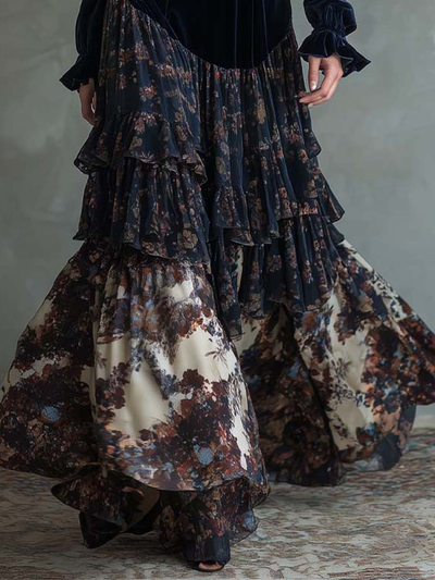 Molly | Velvet and Chiffon Floral Print Maxi Dress