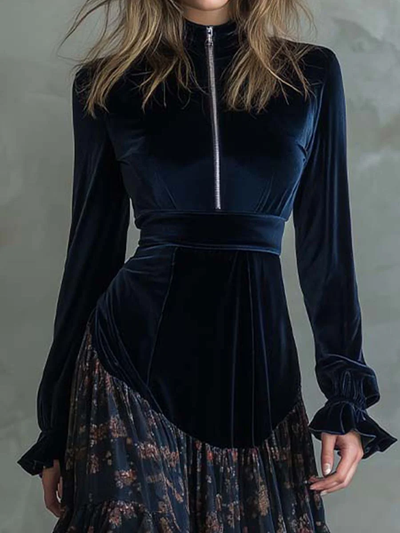 Molly | Velvet and Chiffon Floral Print Maxi Dress