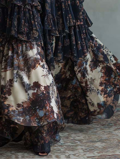 Molly | Velvet and Chiffon Floral Print Maxi Dress