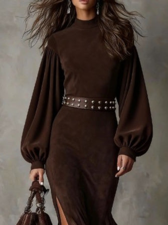 Valeria | Suede Puff Sleeve Maxi Dress